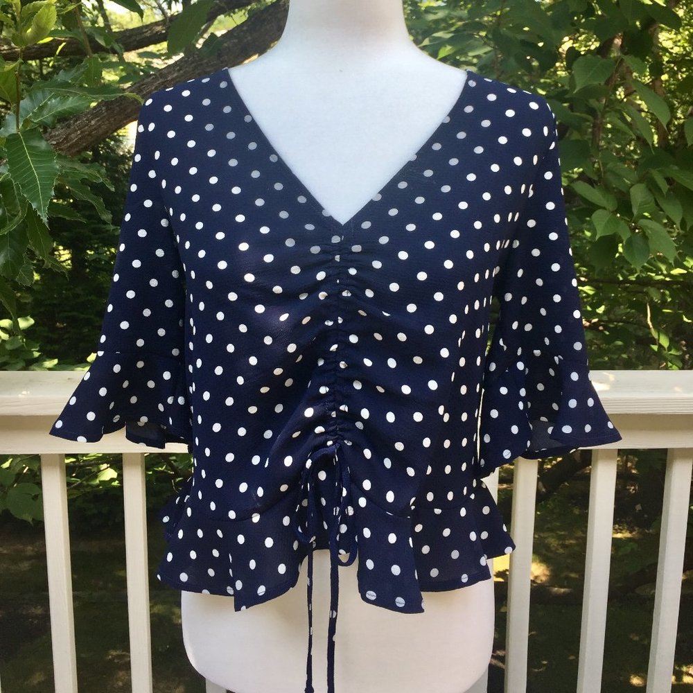 Adorable Elodie Blue & White Polka Dot Blouse!